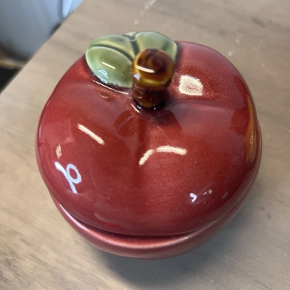 Vintage Ceramic Candle Jars Set of 3 Apple, Pumpkin Flower & Red‎ Canister READ